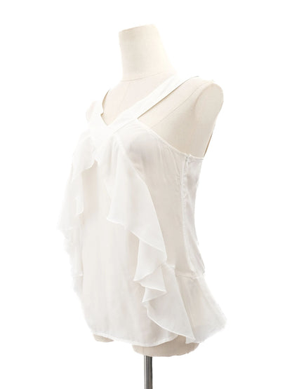 Excellent MaxCo White Cotton Sleeveless Blouse Size S with Ruffles