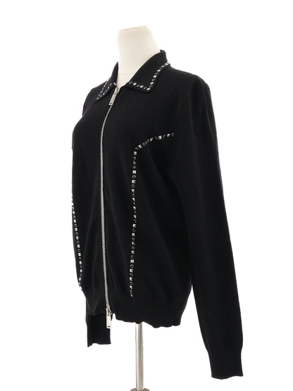 Excellent Dsquared2 Black Wool Zip-Up Jacket with Decorative Studs Size S
