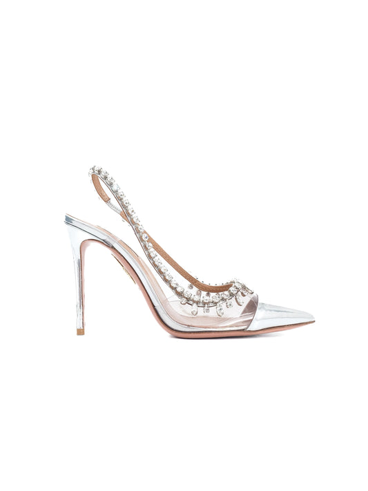 Good Aquazzura Gray Leather High-Heeled Slingbacks Size 36
