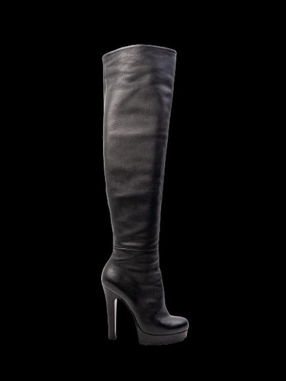Excellent Gianmarco Lorenzi Black Leather Over-the-Knee Boots Size 36
