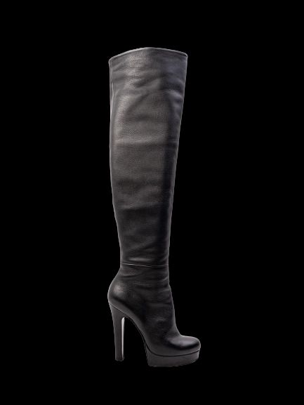 Excellent Gianmarco Lorenzi Black Leather Over-the-Knee Boots Size 36