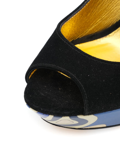Emilio Pucci Black Genuine Suede High-Heeled Shoes Size 36