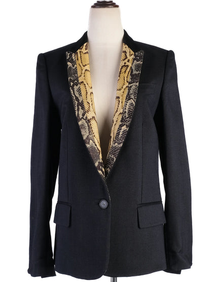 Excellent Stella McCartney Black Blazer Wool Snake Print Lapels