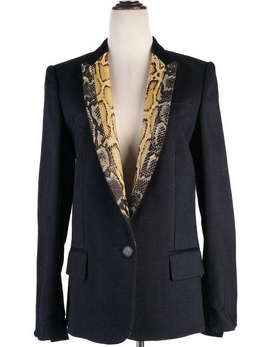Excellent Stella McCartney Black Blazer Wool Snake Print Lapels