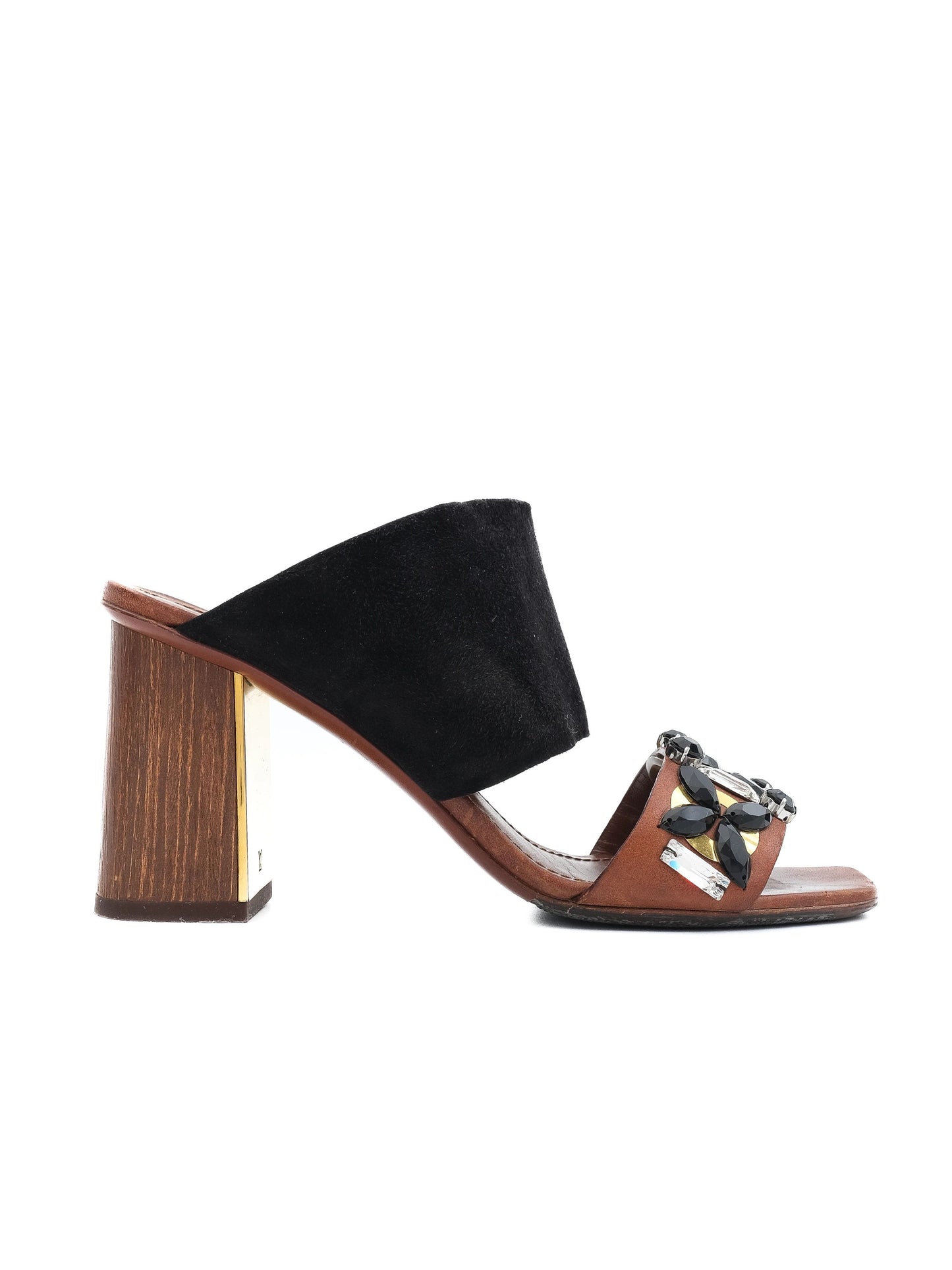 excellent louis vuitton black suede block-heeled sandals size 36.5