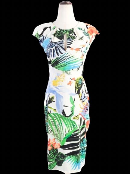 excellent roberto cavalli women's tropical print dress in nylon
