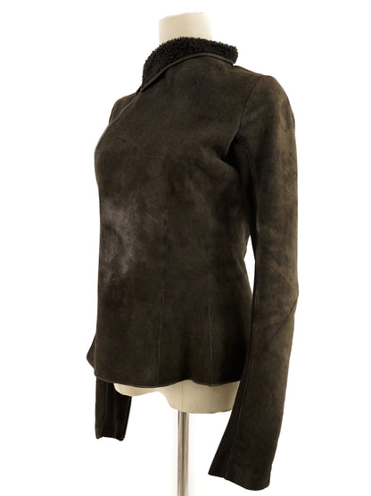 Excellent Rick Owens Gray Leather Jacket Size M with Shearling Collar