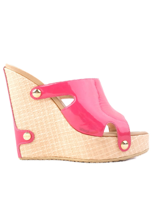 Vicini Pink Leather High-Heeled Wedge Sandals Size 36 Excellent