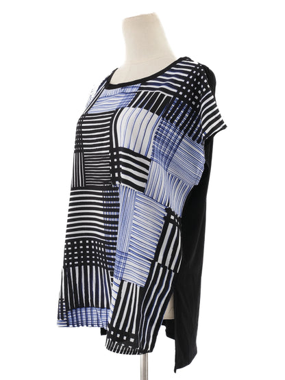Excellent DKNY Women's Top M Black White Blue Geometric Pattern