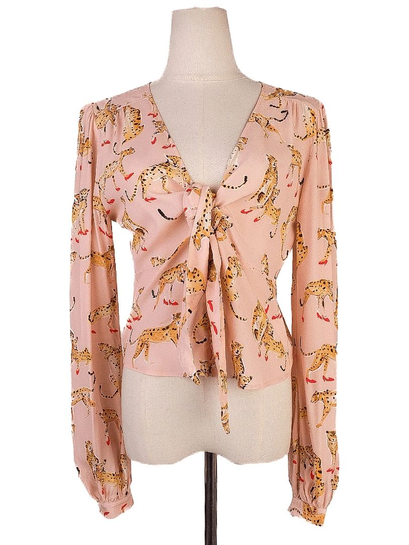 pinko women's blouse pink cheetah print size s excellent condition