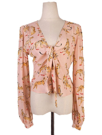Pinko Women's Blouse Pink Cheetah Print Size S Excellent Condition