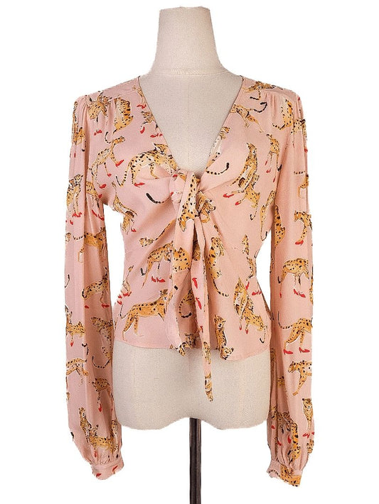 Pinko Women's Blouse Pink Cheetah Print Size S Excellent Condition