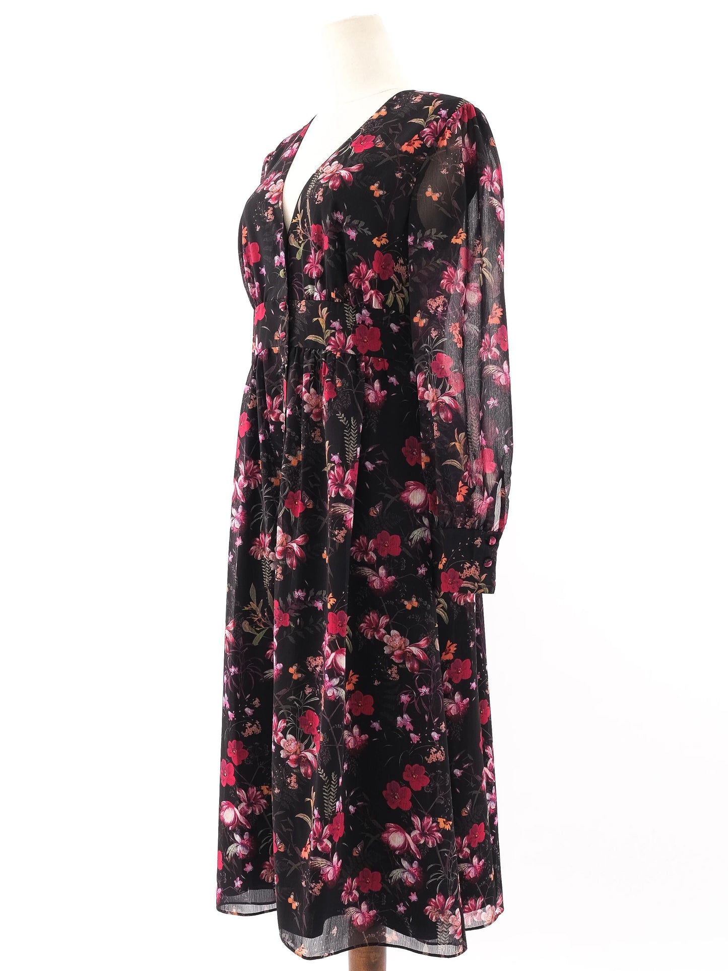 excellent ted baker floral long-sleeved dress size m
