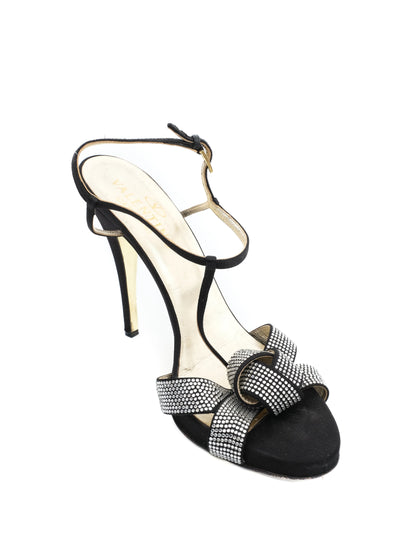 Excellent Valentino Black Leather High-Heeled Sandals Size 40