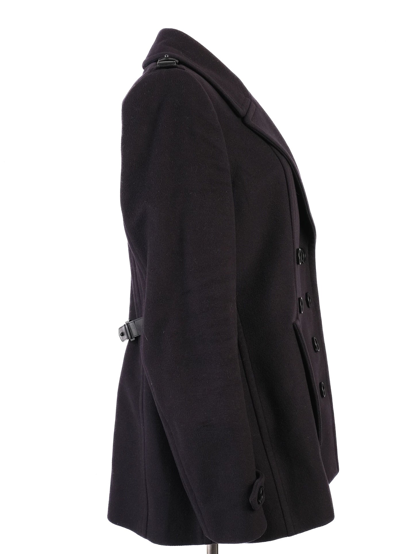 excellent burberry black wool peacoat double-breasted size s