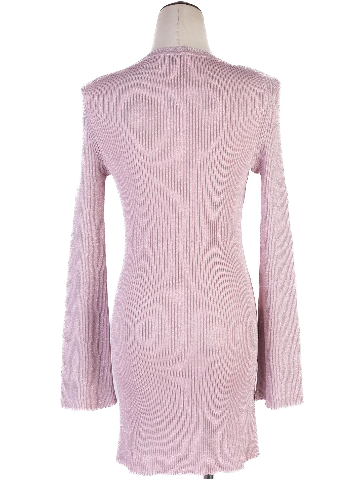 nina ricci pink ribbed long-sleeve sweater dress size s excellent