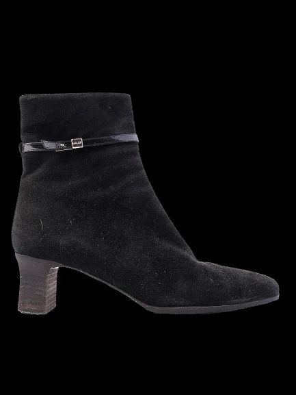 bally black genuine suede ankle boots with patent leather strap size 37
