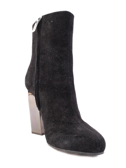 Vicini Black Leather Ankle Boots Size 39 with Block Heel