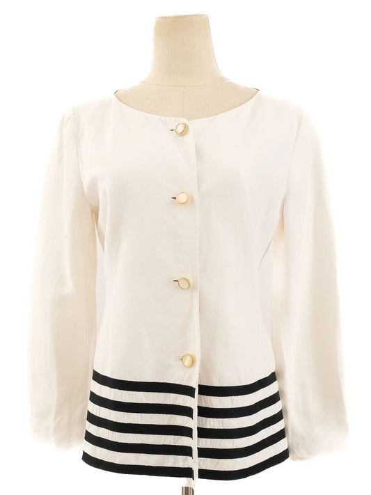 Excellent Byblos White Jacket Women's Size L with Black Stripes