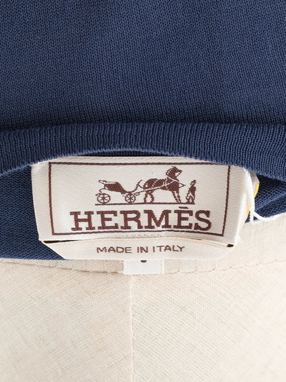 Excellent Hermes Blue Cotton Men's Sweater Size L with Geometric Design