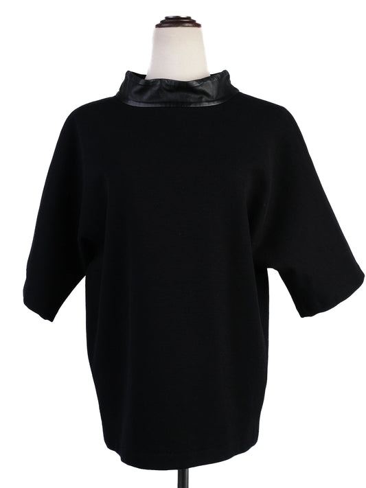 Excellent Ralph Lauren Black Wool Shirt with Faux Leather Collar Size M