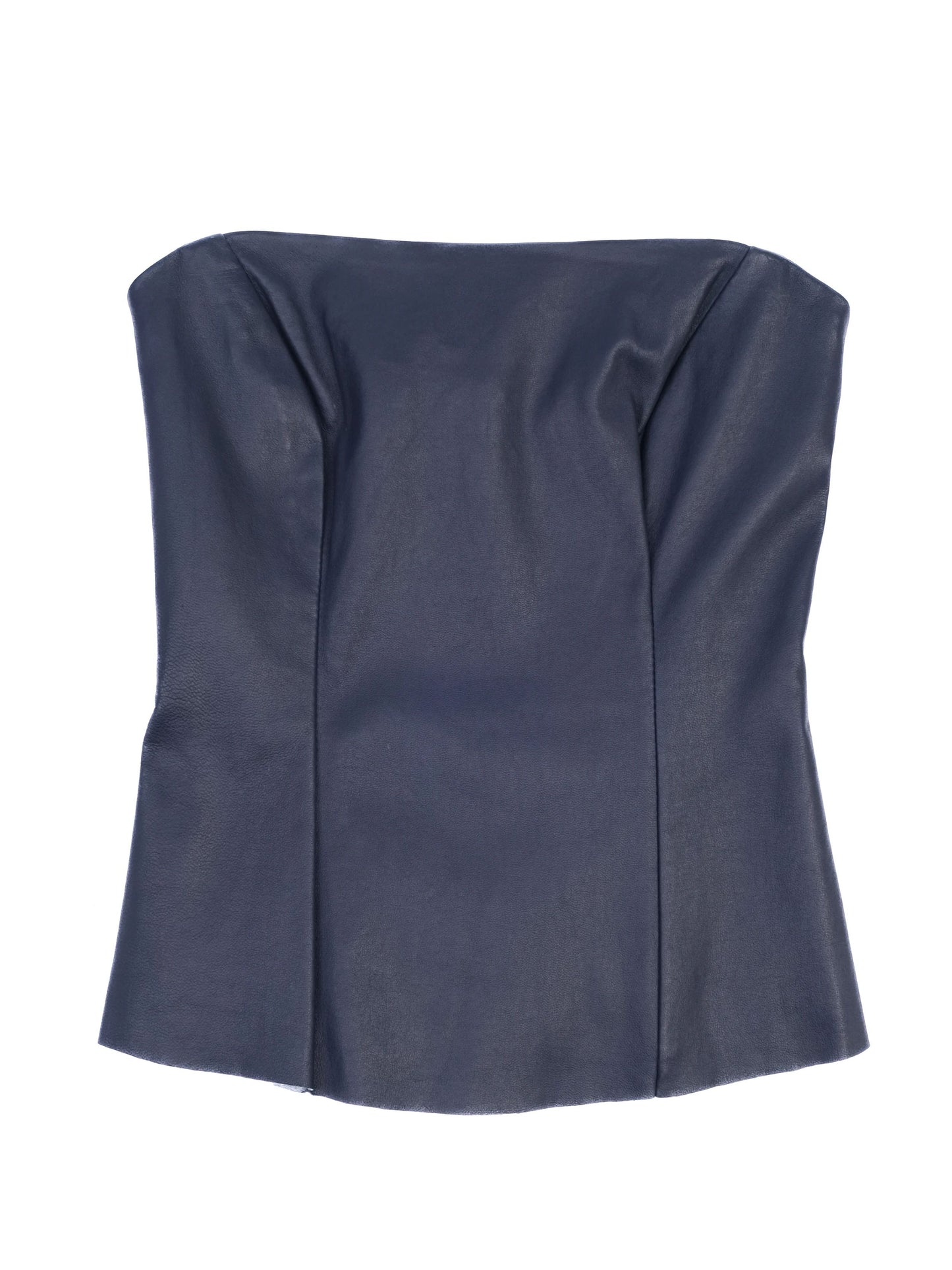 new by malene birger strapless navy blue leather top