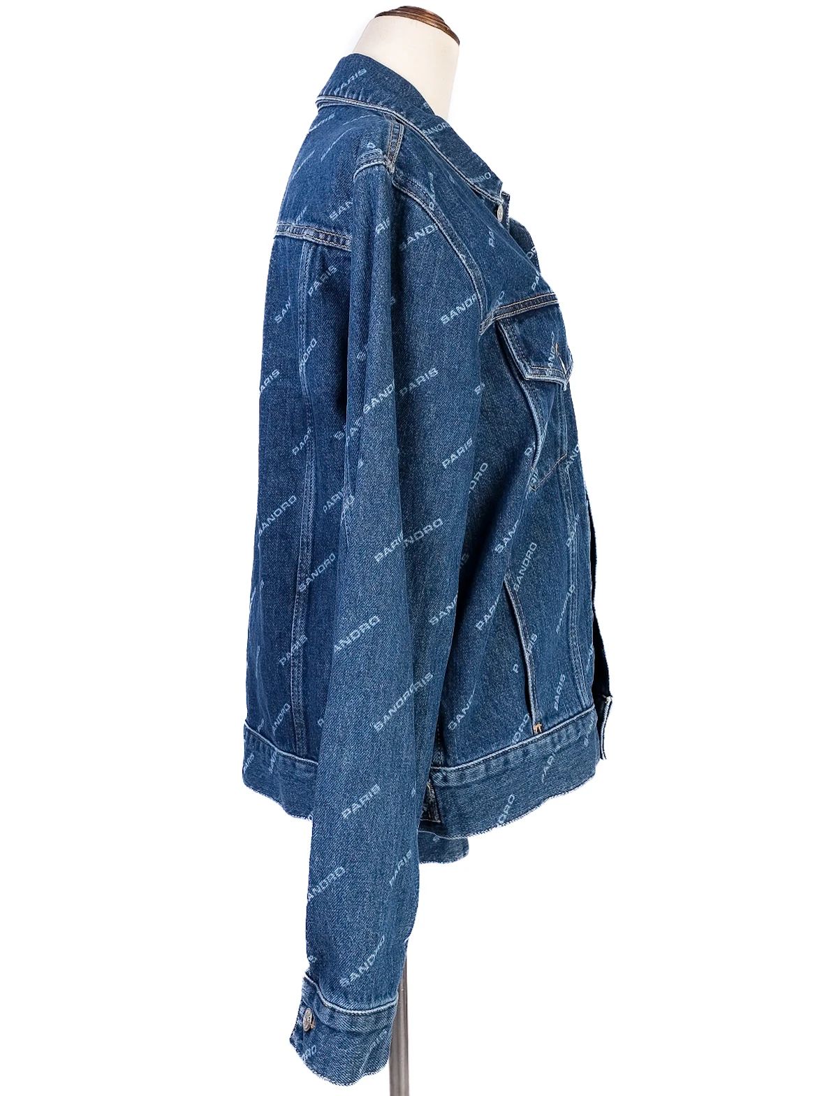 new sandro blue denim jacket size l with logo print