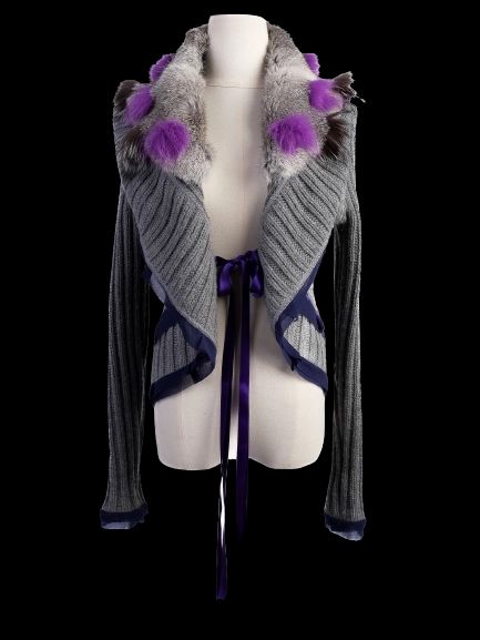 Excellent Kali Orea Gray Wool Sweater with Fur Collar Size M