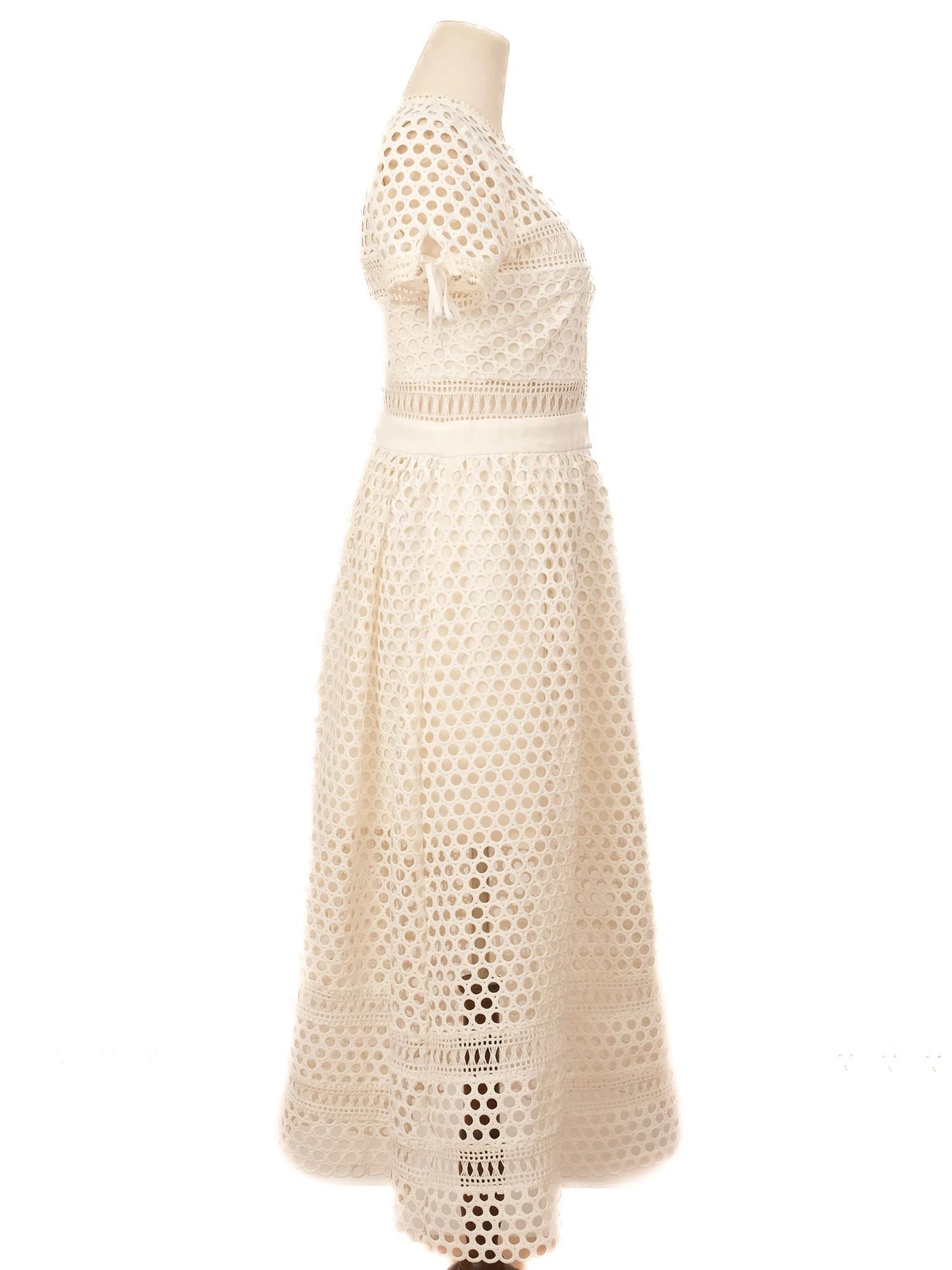 self-portrait white lacy full-length dress size s excellent condition