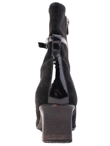 Bally Black Genuine Suede Ankle Boots with Patent Leather Strap Size 37