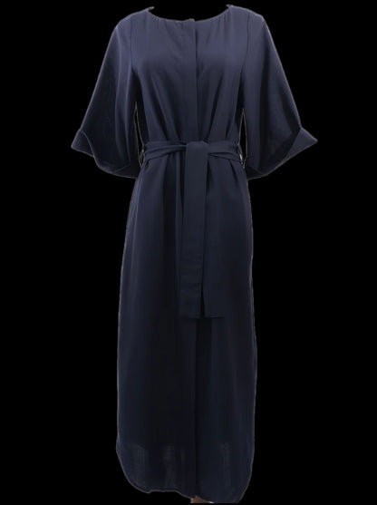 Excellent Cos Blue Wool Full-Length Dress with Belt Size XS