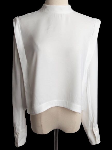 Good Sandro White Long-Sleeved Shirt Size L with Mock Neck
