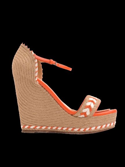good gucci wedge sandals size 38 textile orange white accents