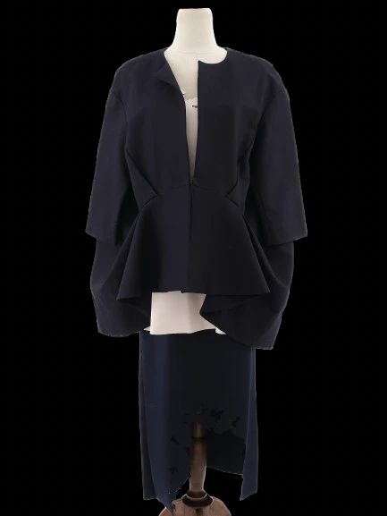 excellent cos women's blue cotton peplum top & asymmetrical skirt m