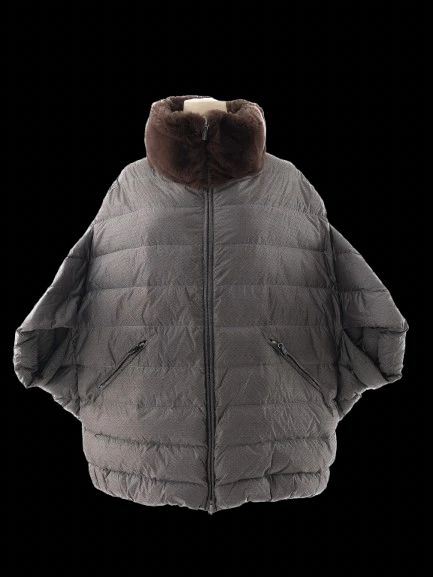 perfect odri gray nylon puffer jacket xl with brown fur collar