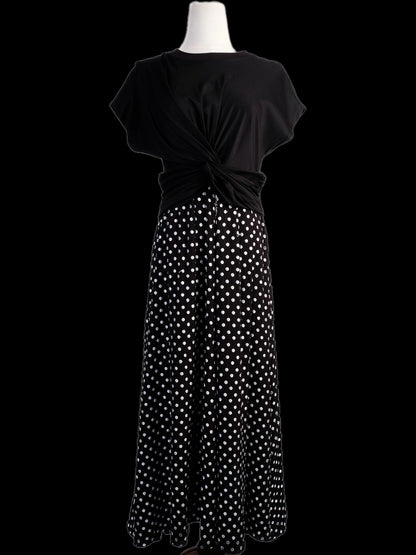 Excellent Sportmax Black Dress M Knotted Top Polka Dot Skirt