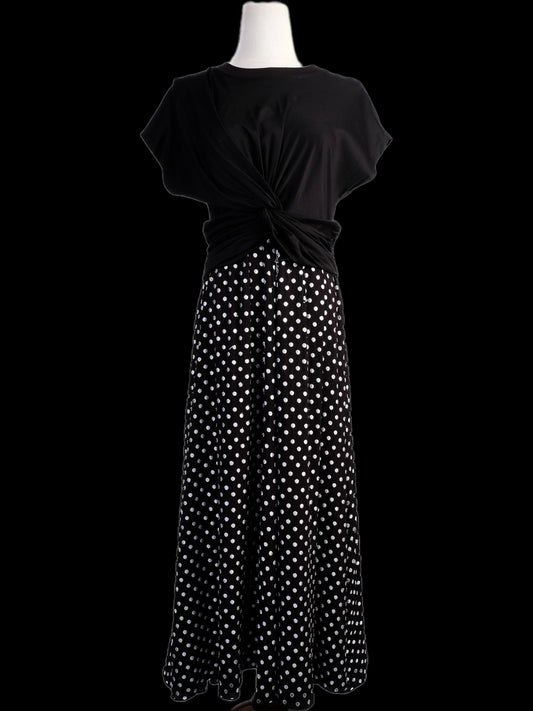 Excellent Sportmax Black Dress M Knotted Top Polka Dot Skirt