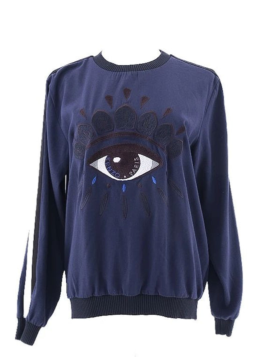 Excellent Kenzo Blue Sweatshirt S with Eye Design and Ribbed Cuffs