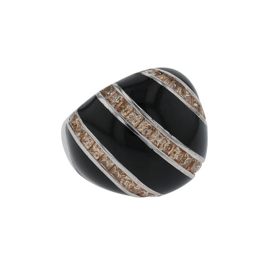 Enamel, orange stones and silver ring