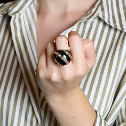 Enamel, orange stones and silver ring
