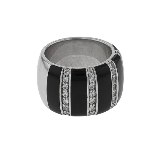 Enamel, white stones and silver ring