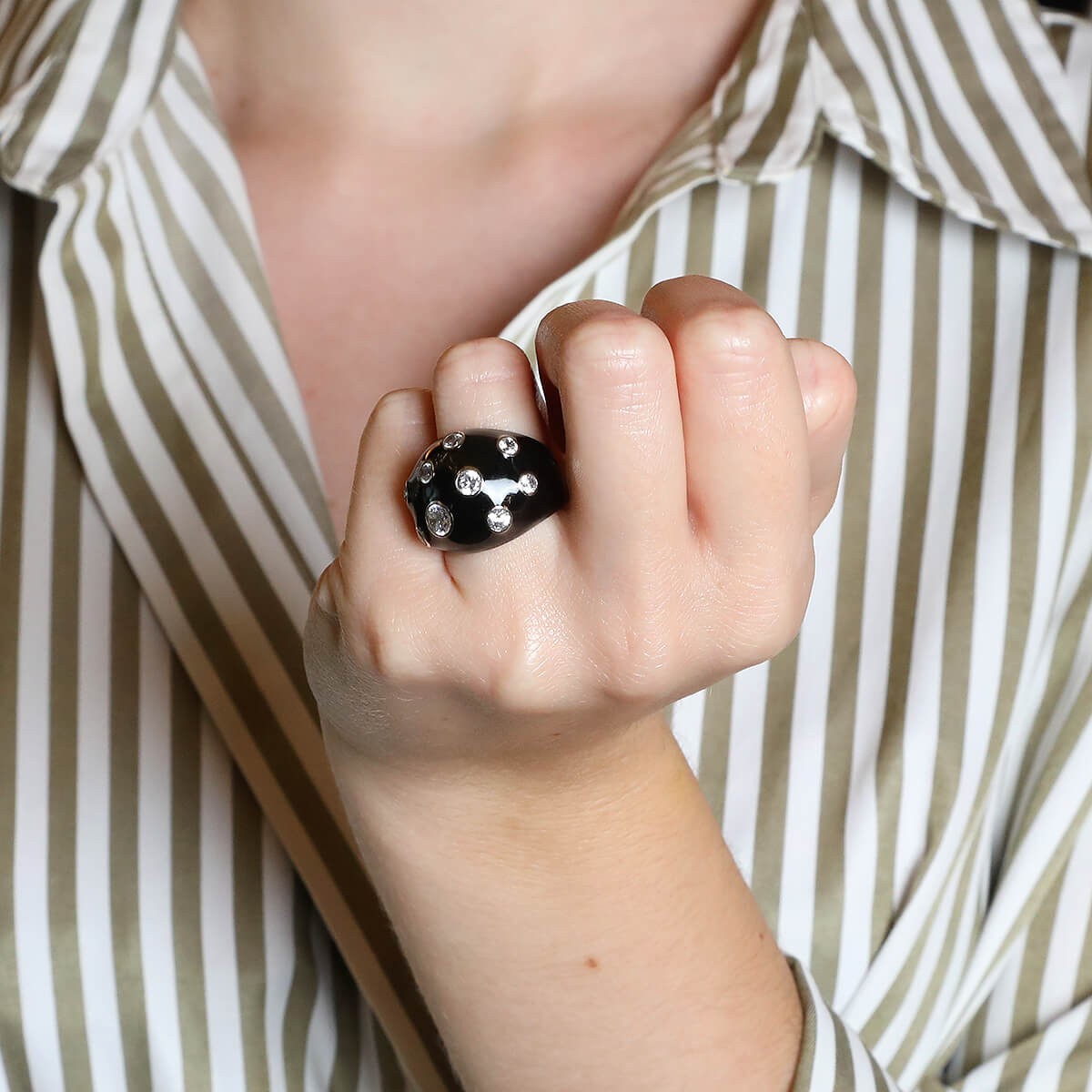 enamel, white stones and silver ring