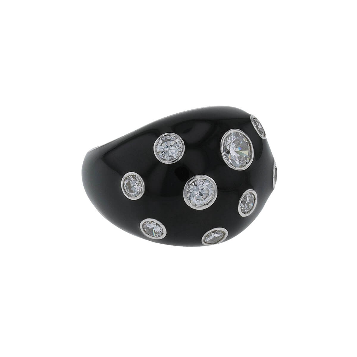 enamel, white stones and silver ring