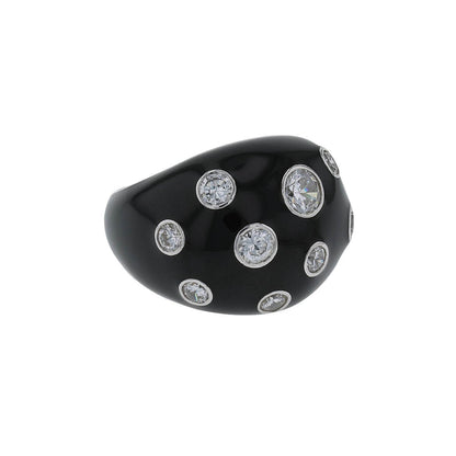Enamel, white stones and silver ring