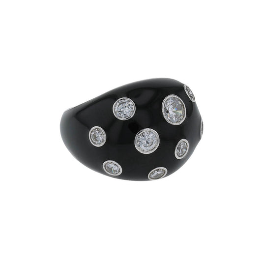 Enamel, white stones and silver ring
