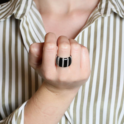 Enamel, white stones and silver ring