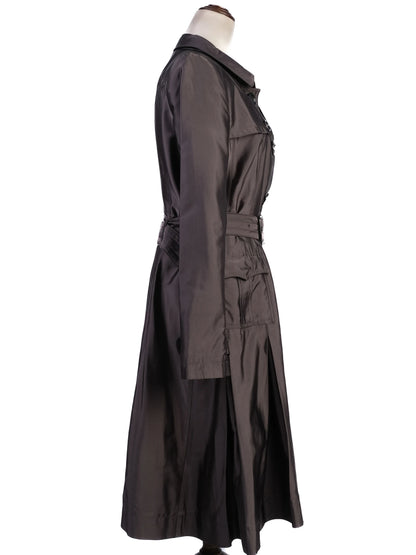 Excellent Burberry Gray Silk Trench Coat with Belted Waist
