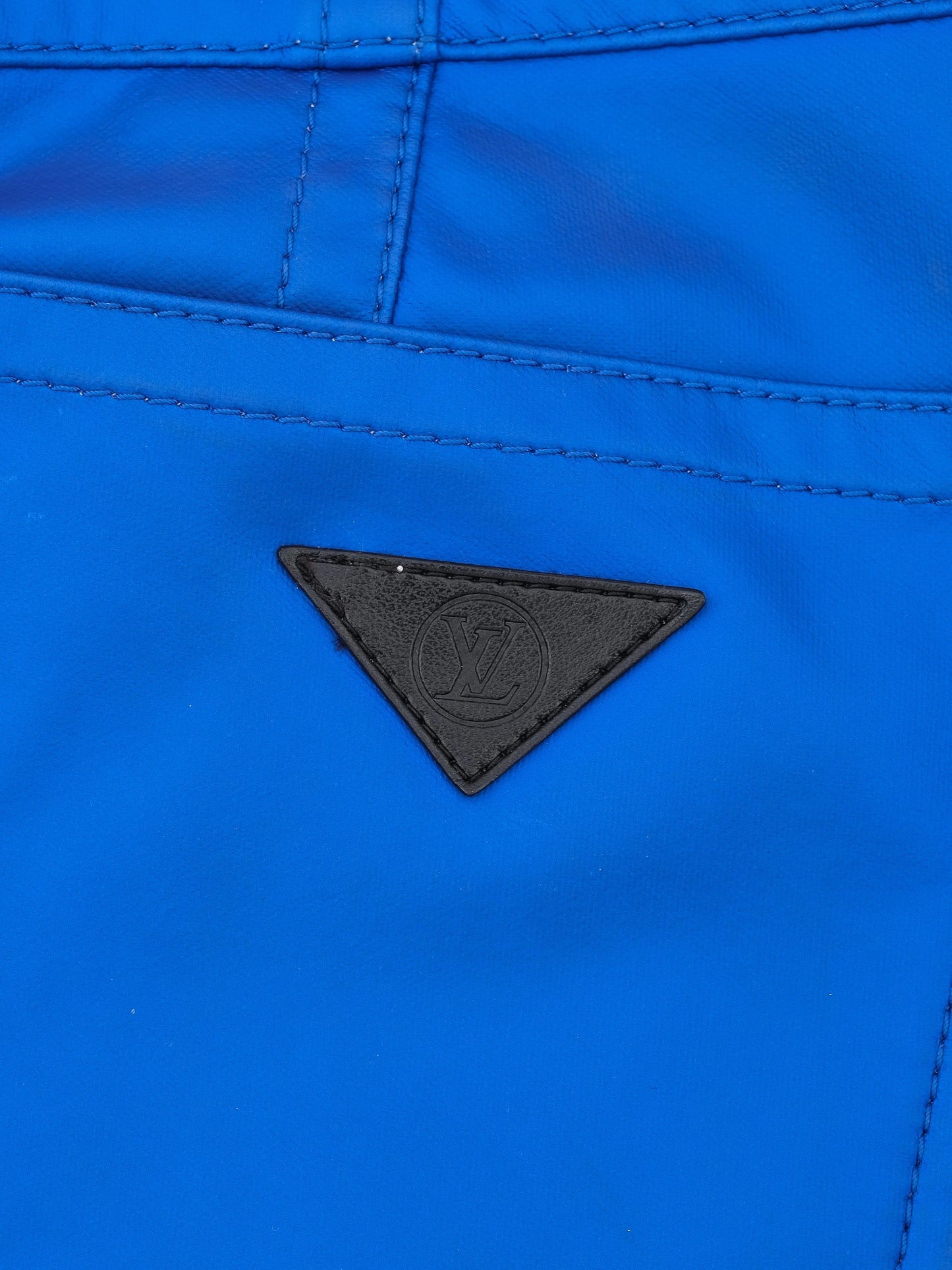 excellent louis vuitton blue polyester pants size m with black accents