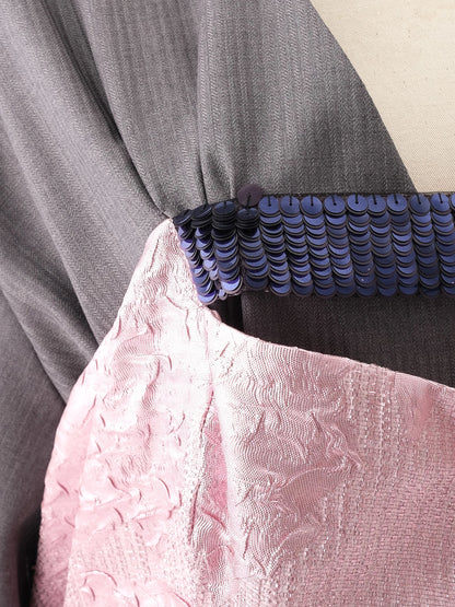 Dior Gray Wool Dress XL with Pink Kimono-Inspired Detail