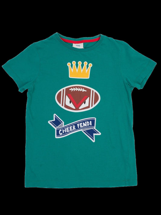 Excellent Fendi Kids Green T-Shirt Size 12 with Crown Design